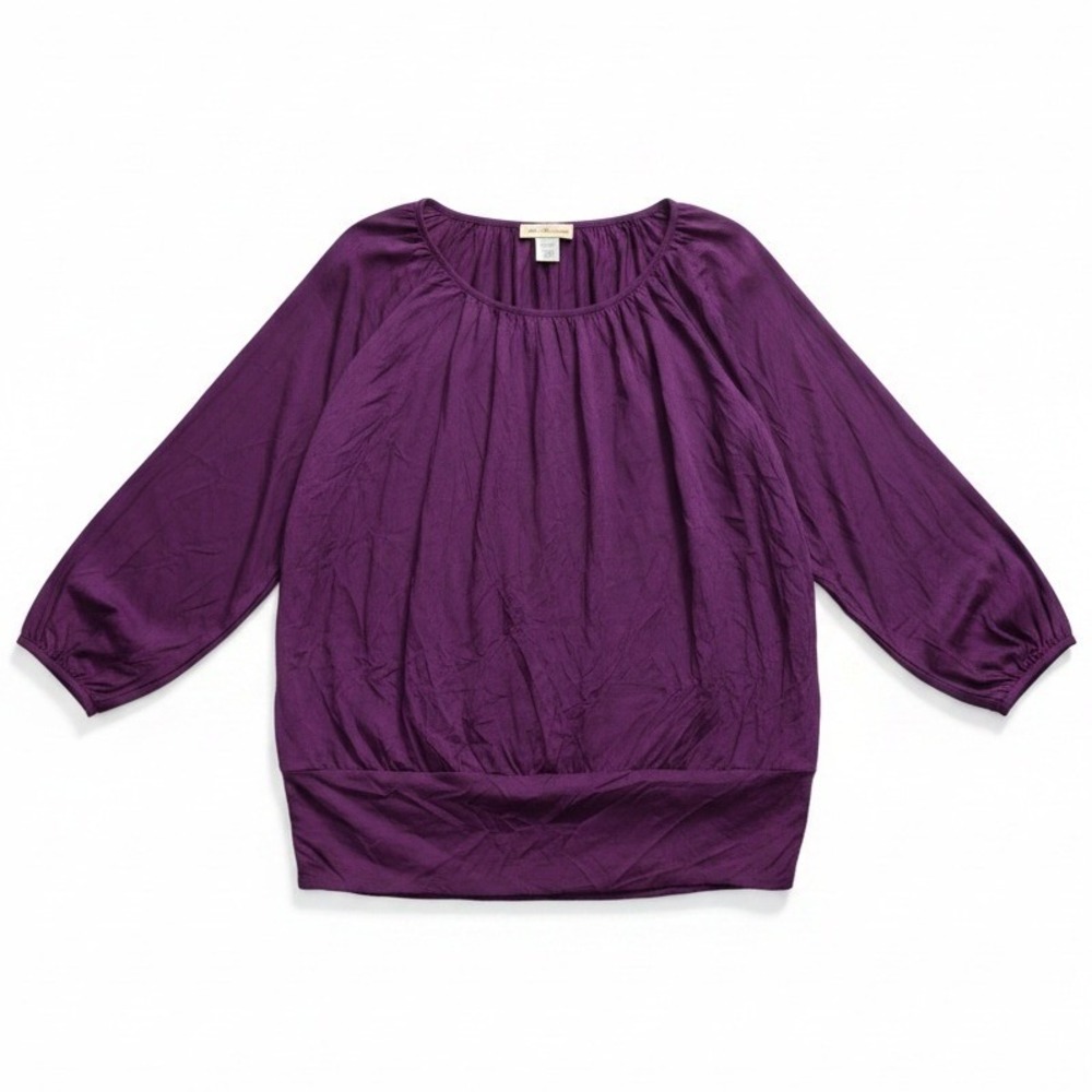Ella Samani Purple Banded Hem Blouse 3/4 Sleeve Scoop Neck Top, Women's‎ XL USA